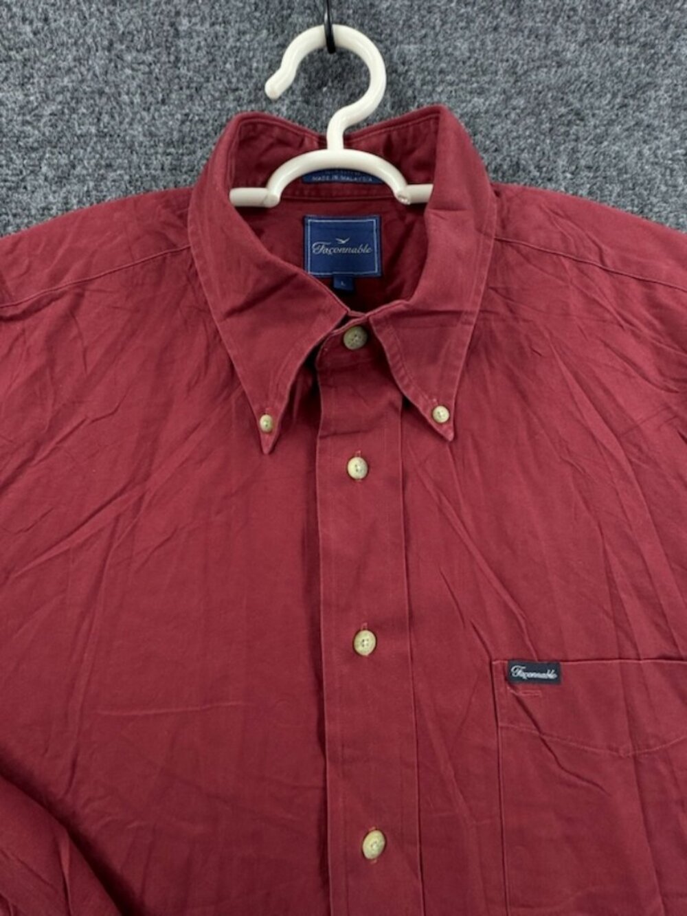 Faconnable Bold Wine Cotton Large Button-Down Red Shirt Pocket Solid Mens Adult